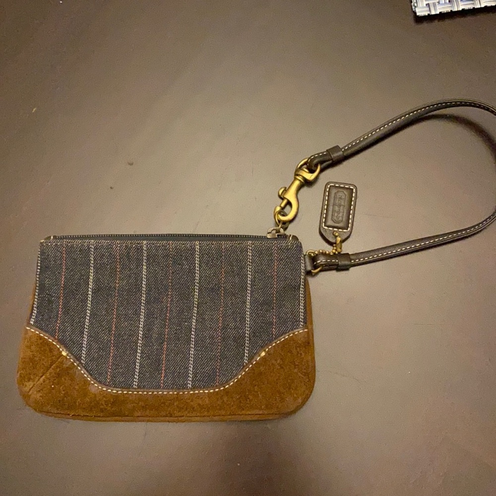 Coach Denim Striped Wristlet